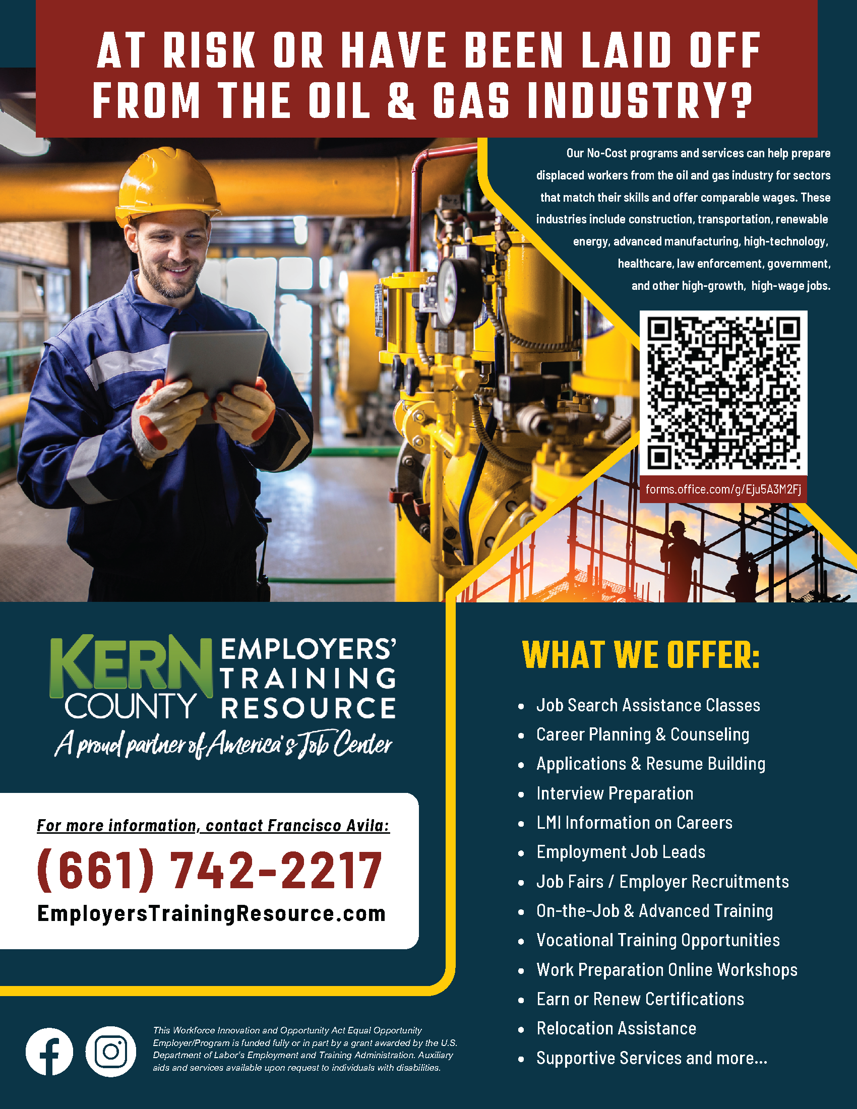 Displaced Oil/Gas Workers Grant flyer